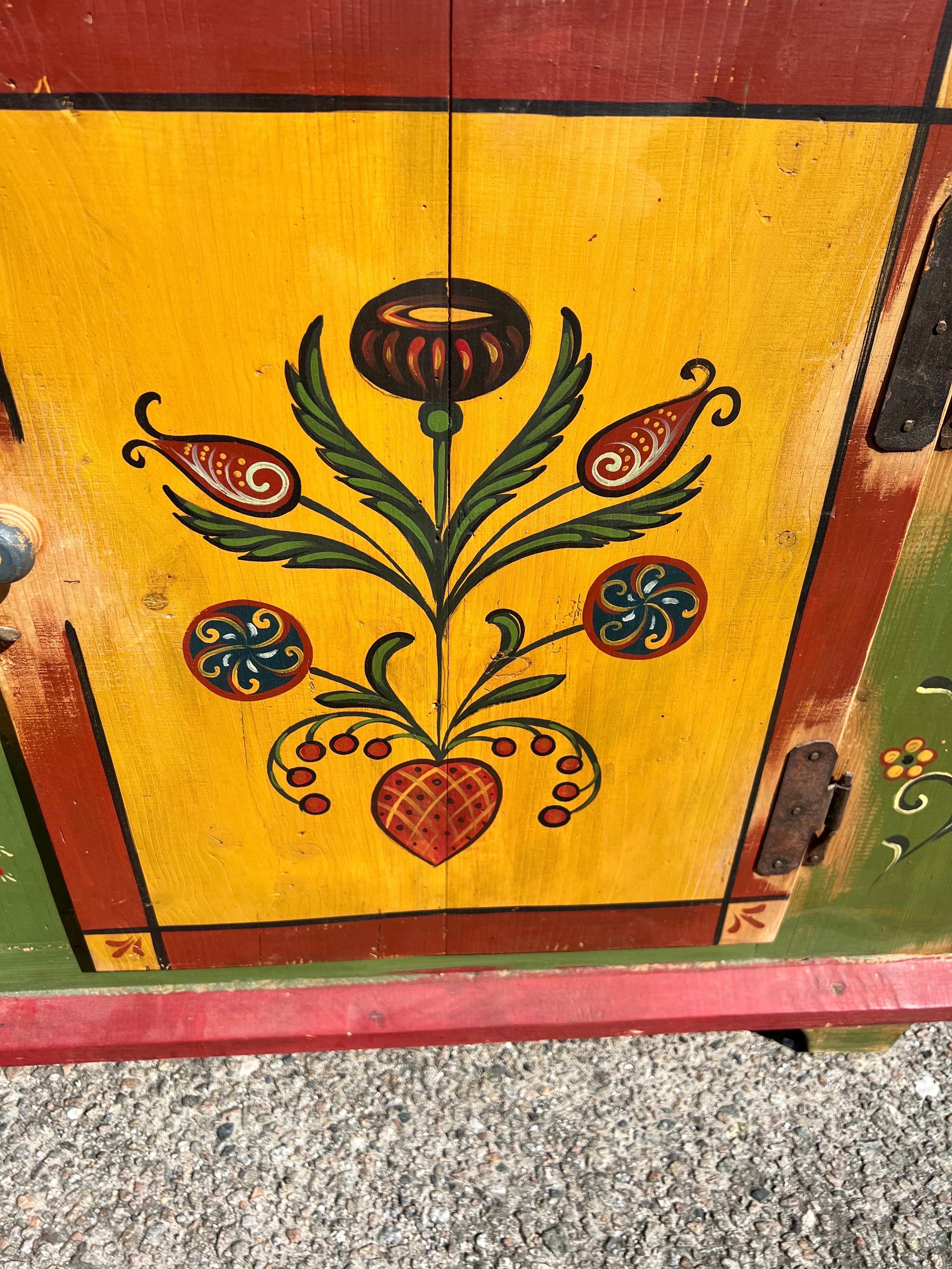 Early 19th Century Swedish Folk Art Painted 2 Piece Step Back Cabinet For Sale 9