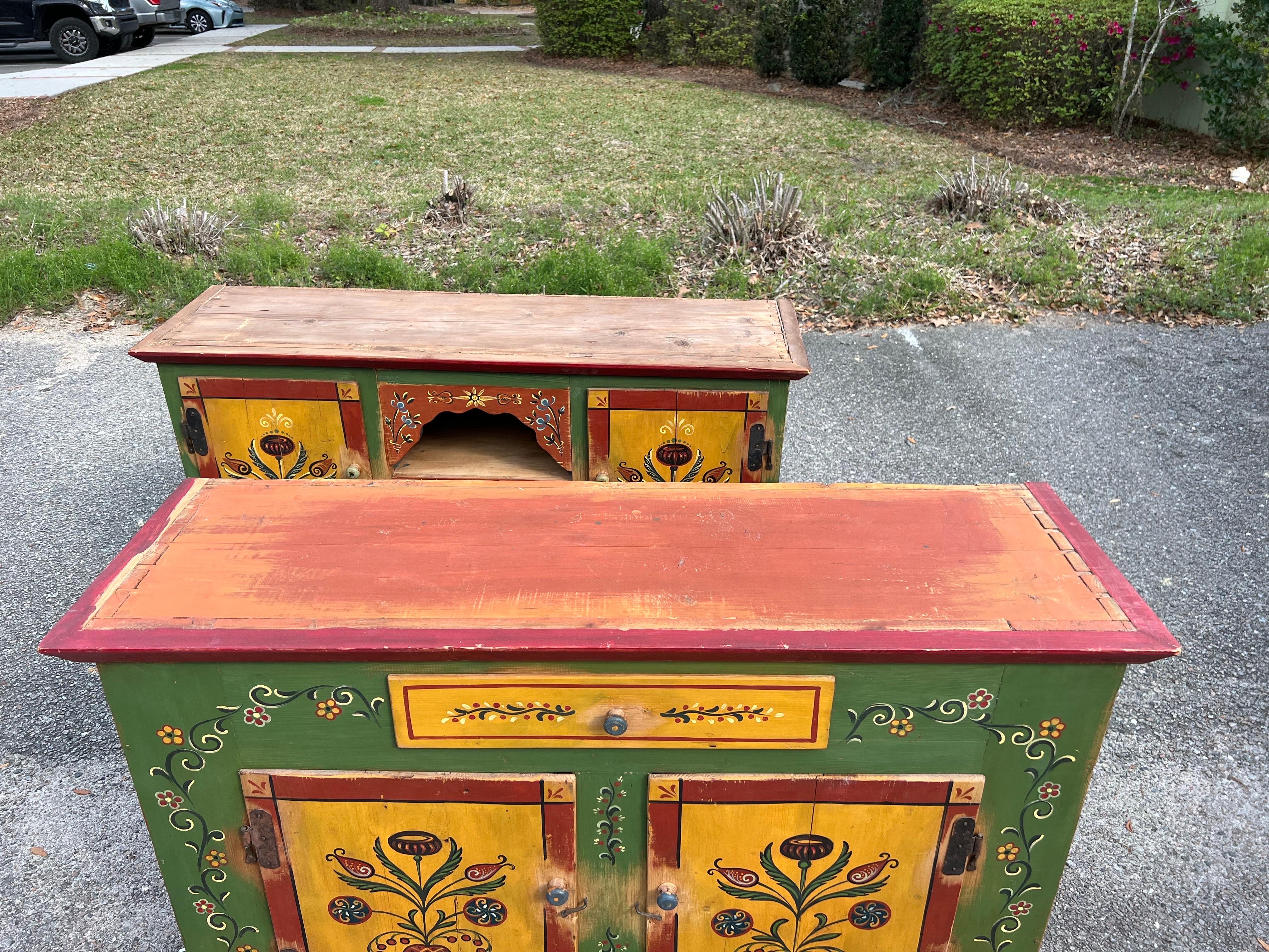 Early 19th Century Swedish Folk Art Painted 2 Piece Step Back Cabinet For Sale 14