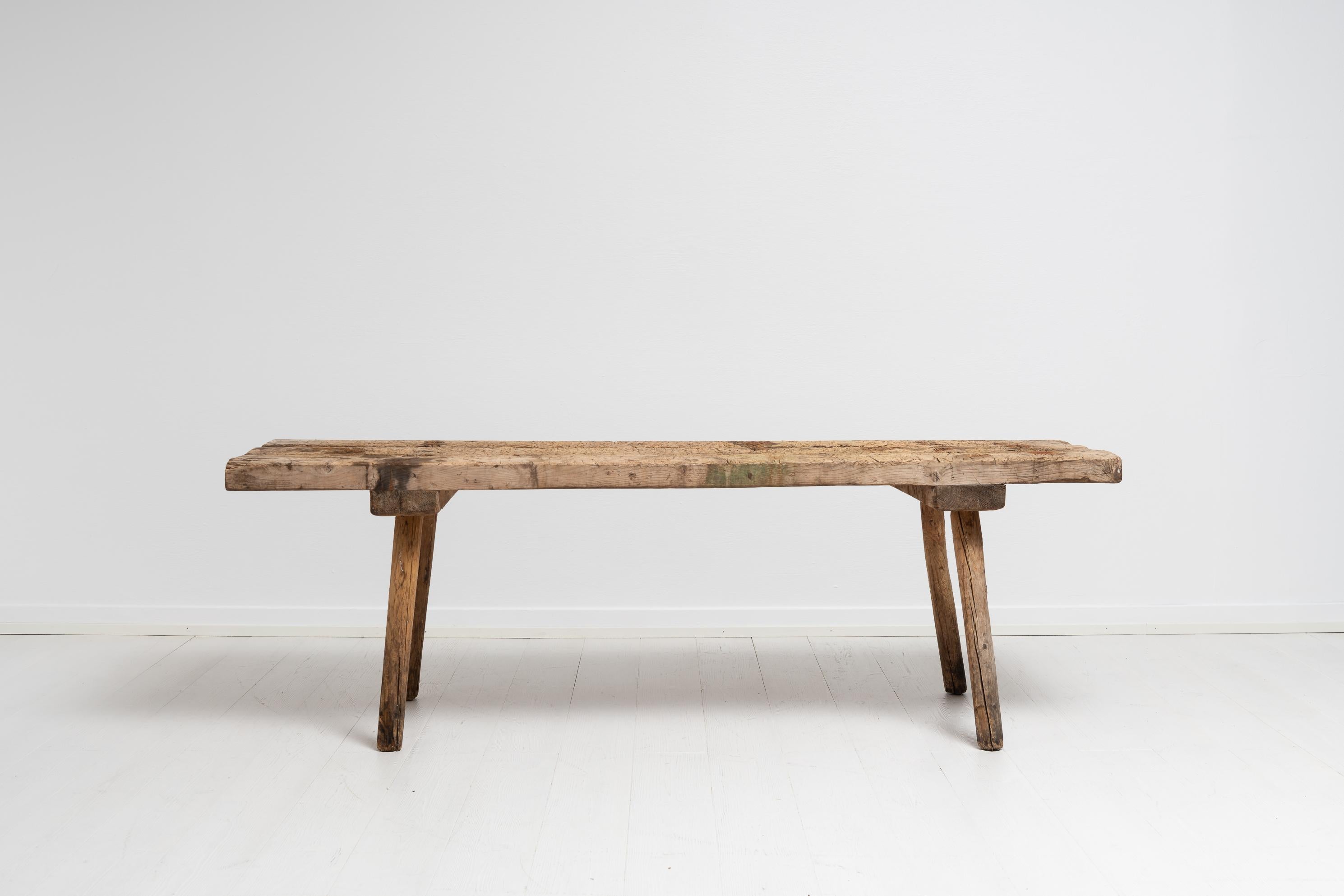 Hand-Crafted Early 19th Century Swedish Folk Art Rustic Work Bench Coffee Table For Sale