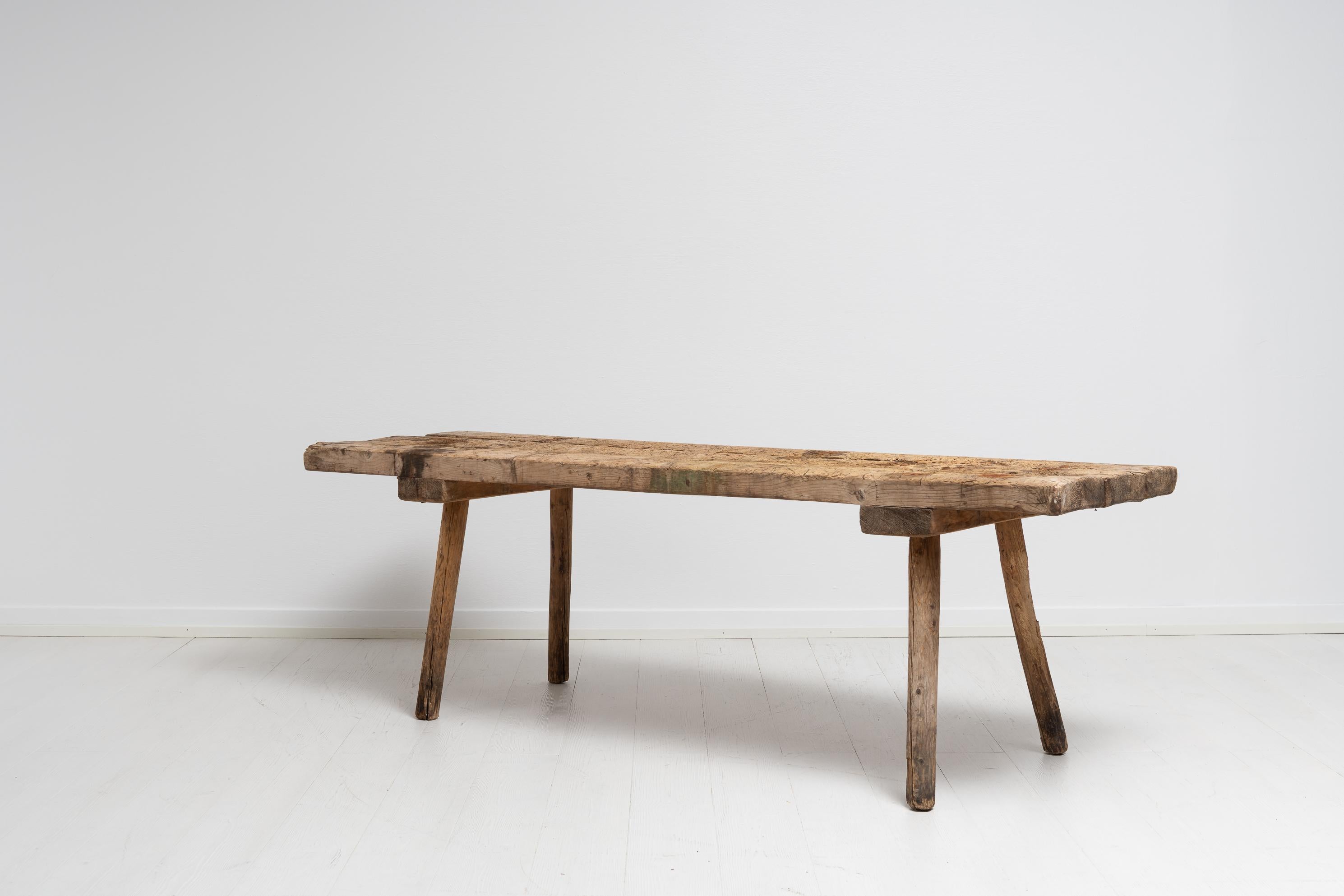 Pine Early 19th Century Swedish Folk Art Rustic Work Bench Coffee Table For Sale