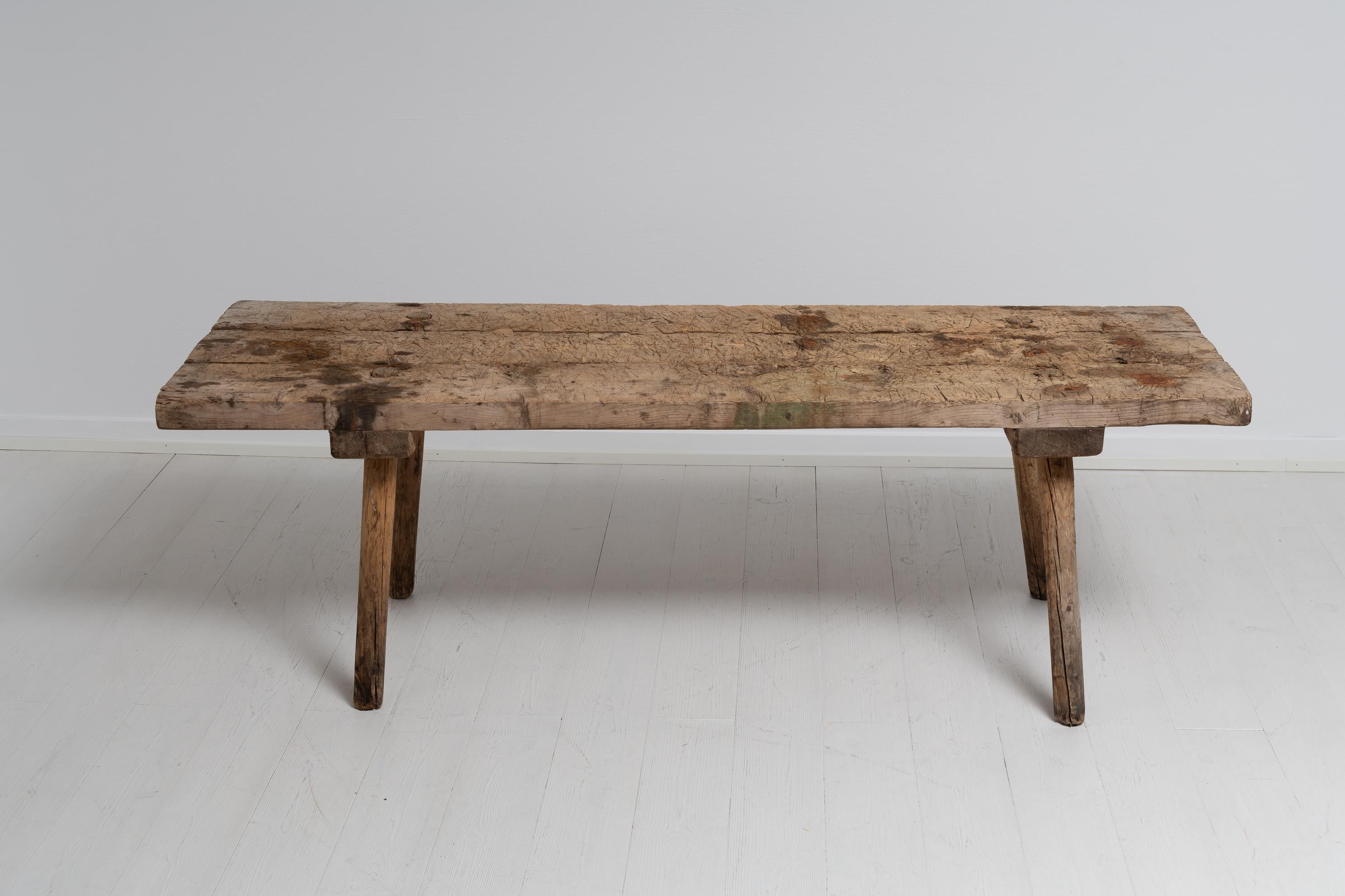 Early 19th Century Swedish Folk Art Rustic Work Bench Coffee Table For Sale 2