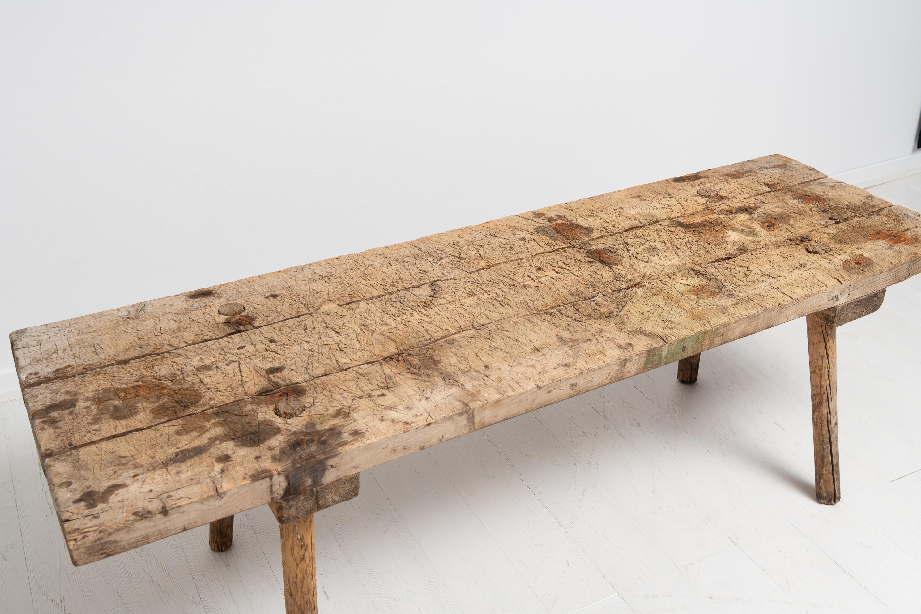 Early 19th Century Swedish Folk Art Rustic Work Bench Coffee Table For Sale 3