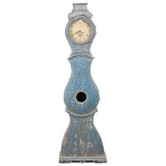 Antique Early 19th Century Swedish Grandfather Clock with Original Blue Color