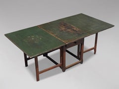 Early 19th Century Swedish Green Painted Top Drop-Leaf Dining Table