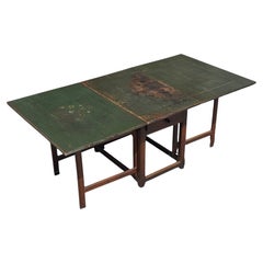 Early 19th Century Swedish Green Painted Top Drop-Leaf Dining Table