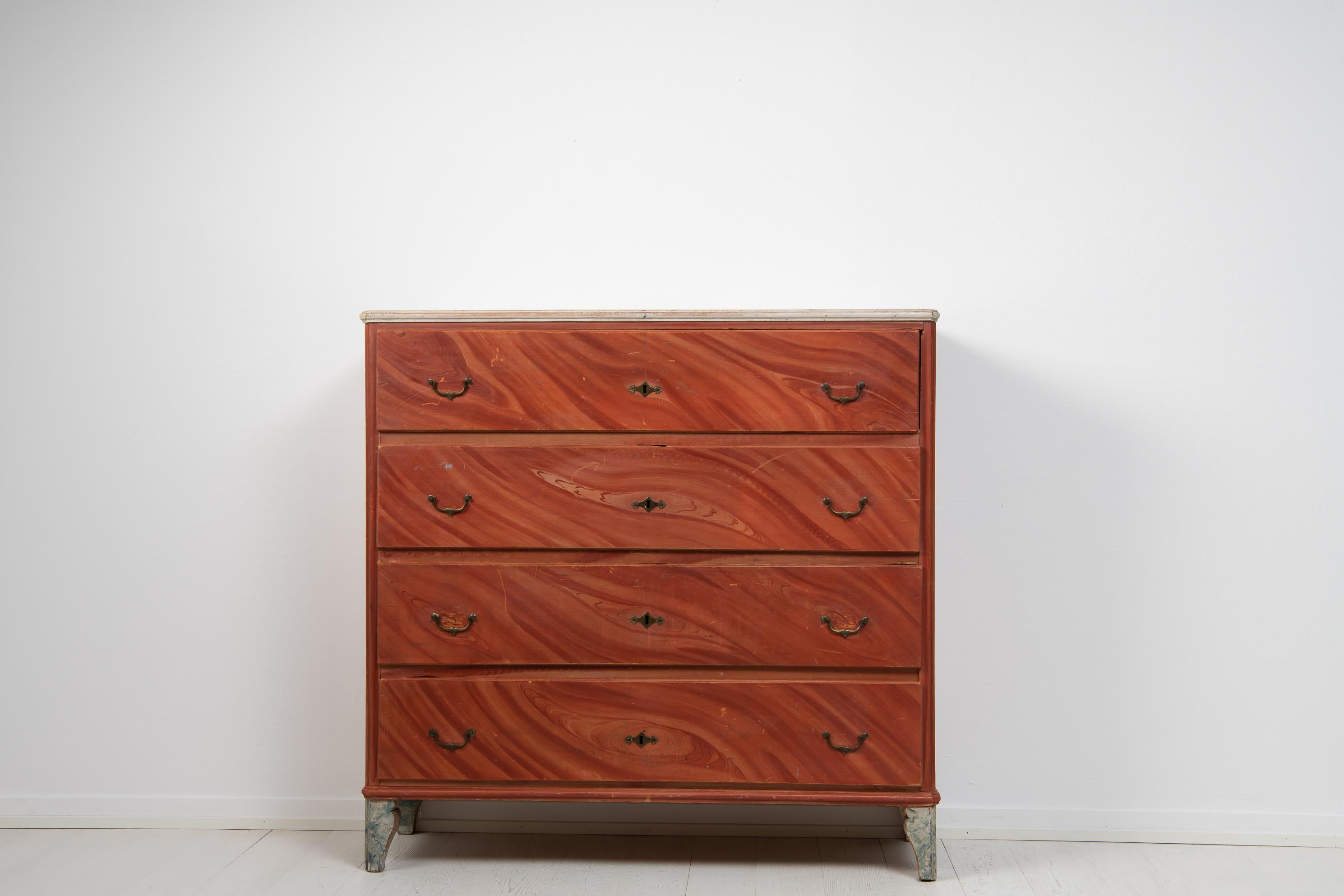 Hand-Crafted Antique Swedish Genuine Tall Red Painted Gustavian Country Chest of Drawers For Sale