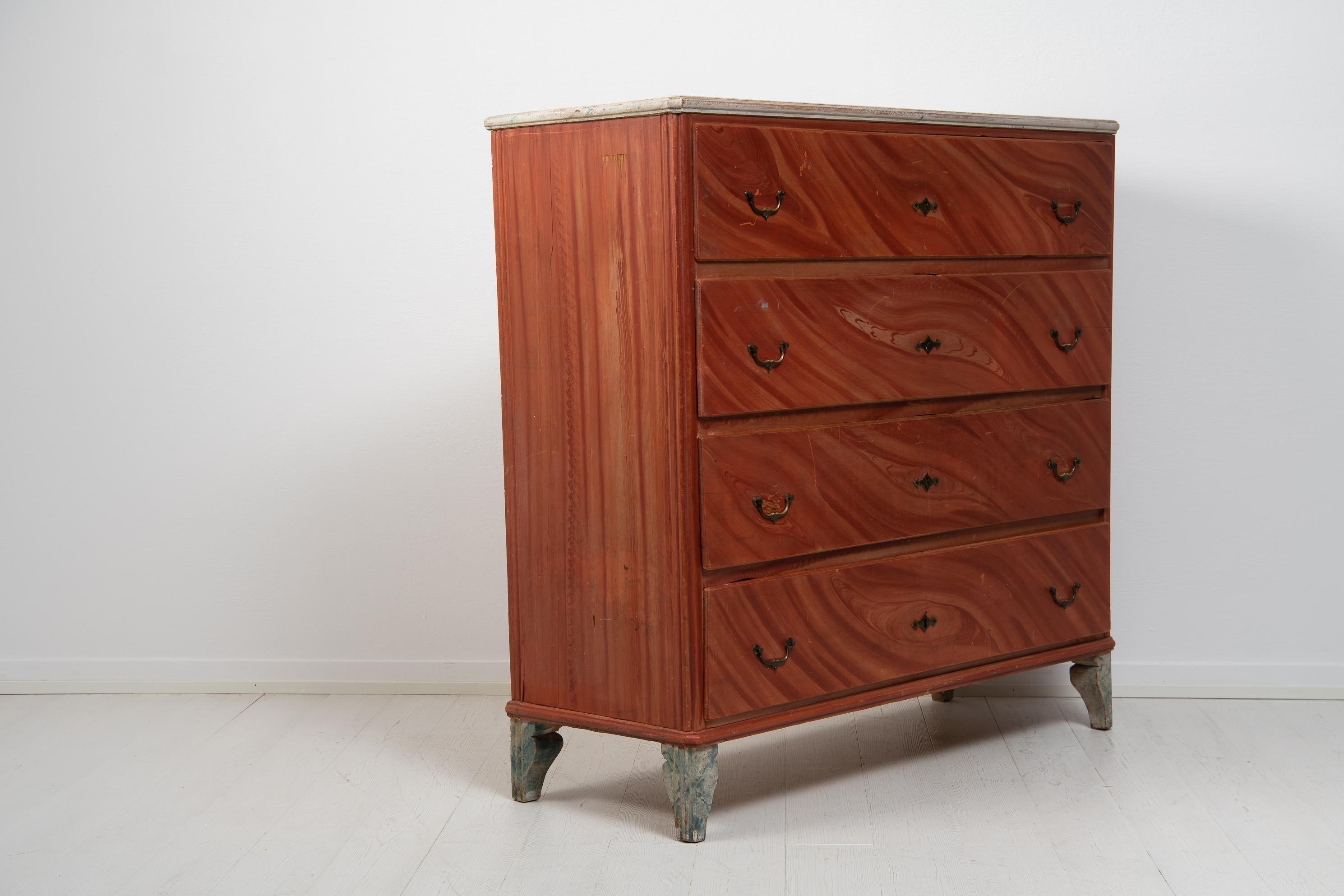 19th Century Antique Swedish Genuine Tall Red Painted Gustavian Country Chest of Drawers For Sale