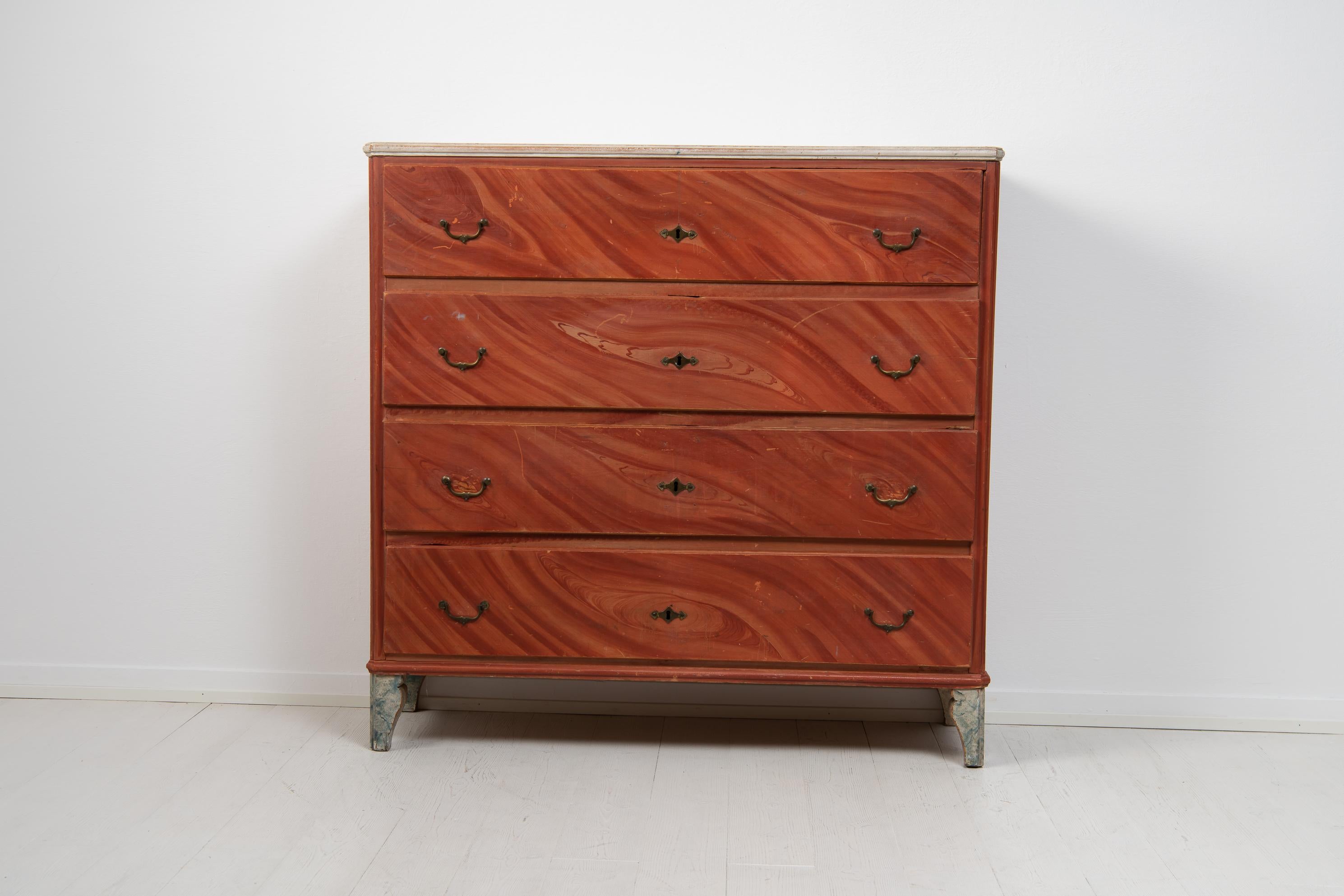 Pine Antique Swedish Genuine Tall Red Painted Gustavian Country Chest of Drawers For Sale