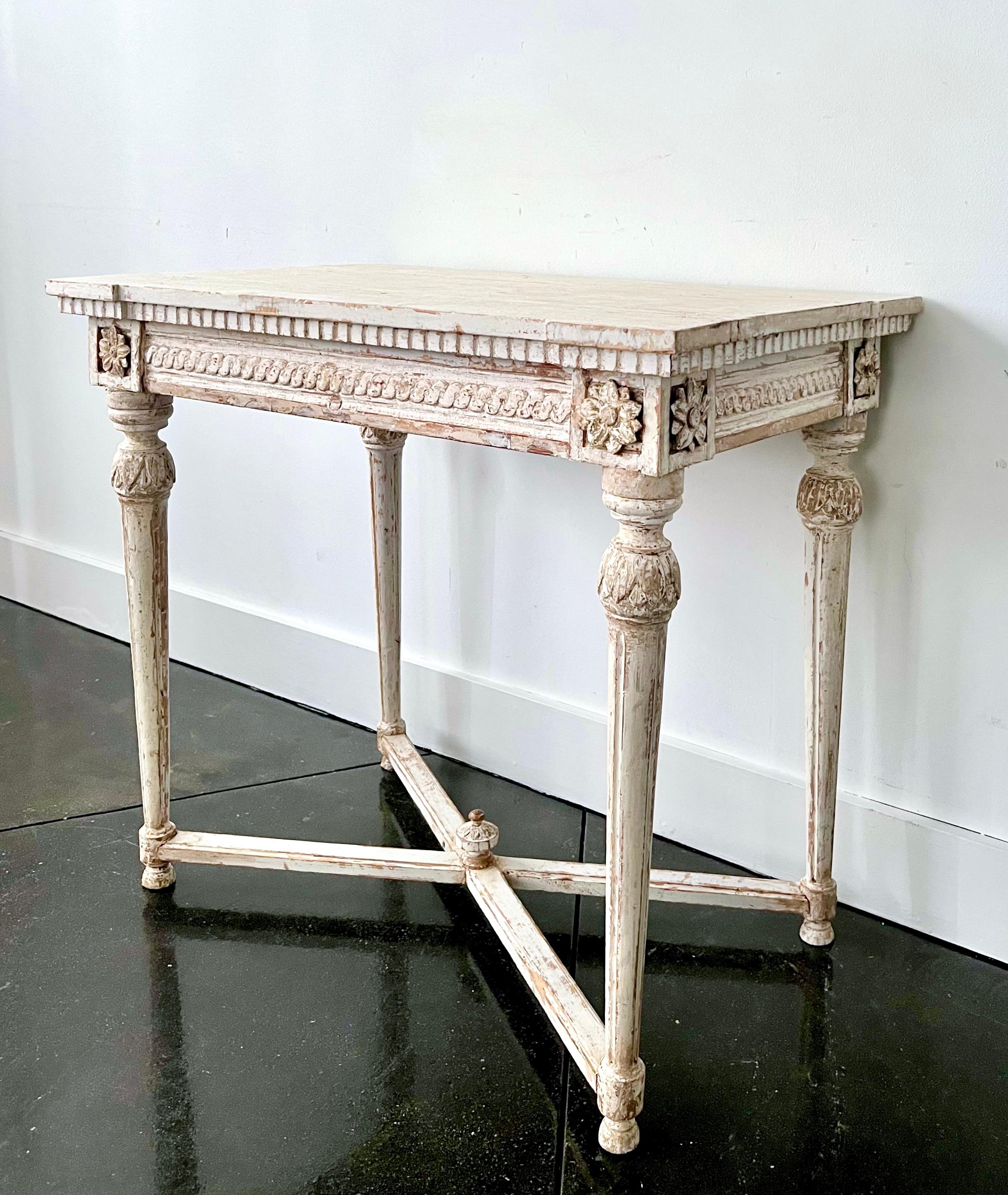 Early 19th Century Swedish Gustavian Neoclassical Painted Console Table In Good Condition In Charleston, SC