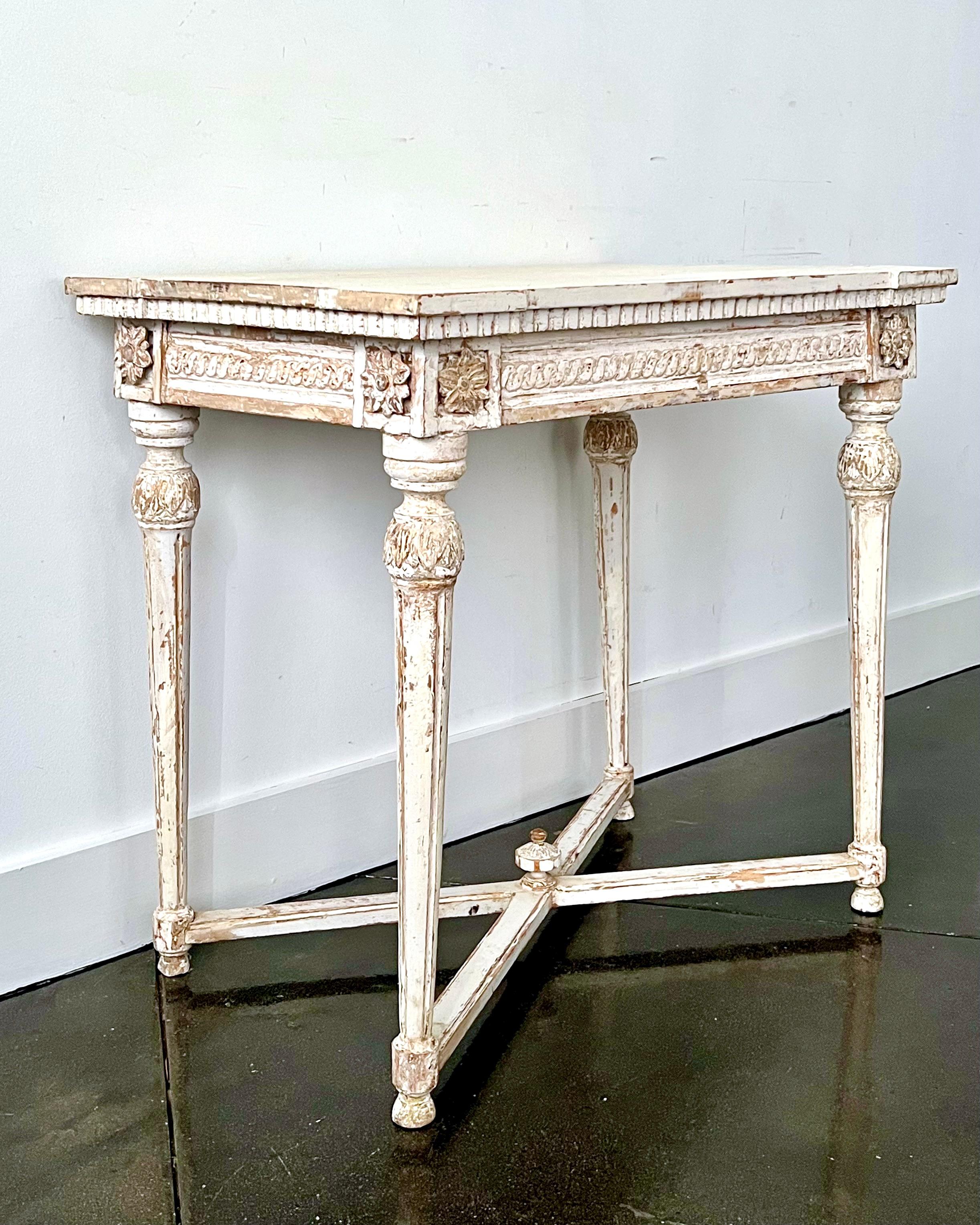 Wood Early 19th Century Swedish Gustavian Neoclassical Painted Console Table