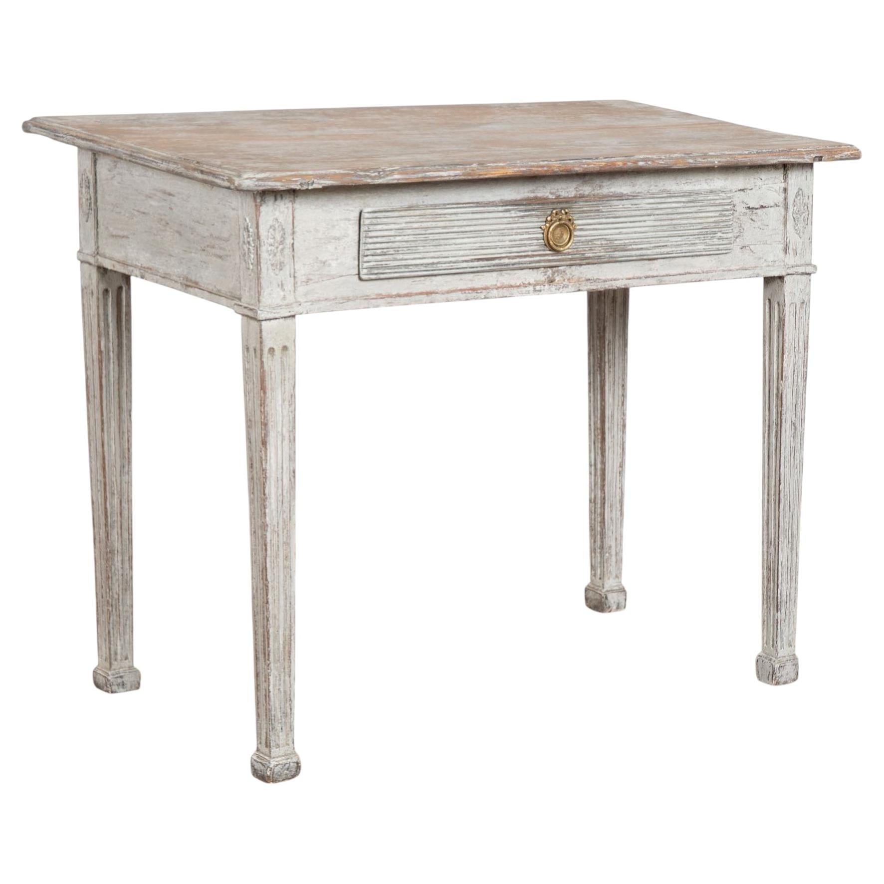 Early 19th Century Swedish Gustavian Original Gray Painted Pine Side Table