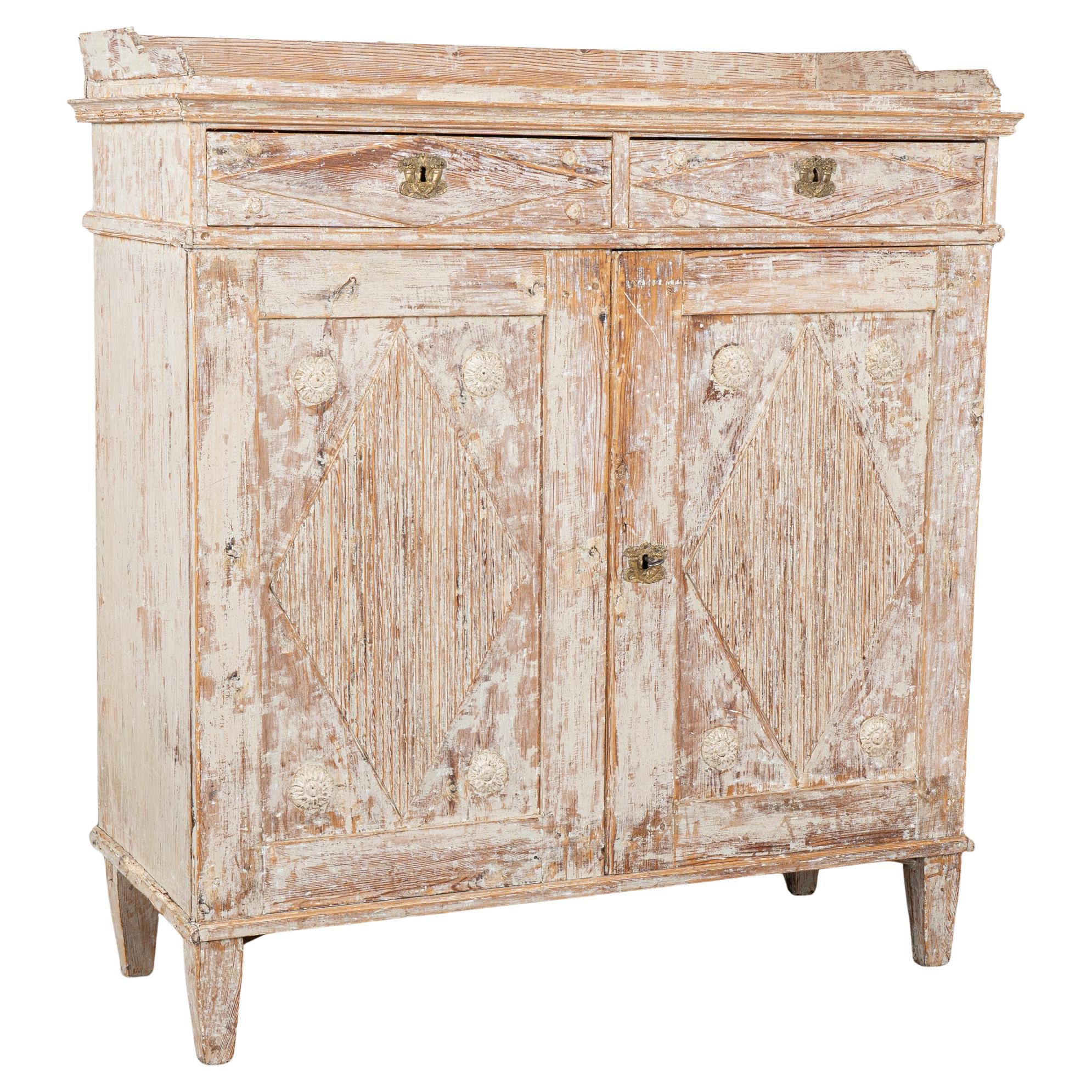 Early 19th Century Swedish Gustavian White Painted Pine Sideboard Cupboard