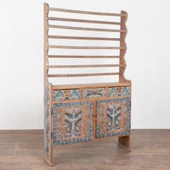 Early 19th Century Swedish Hand-Painted Narrow Cupboard with Plate Rack