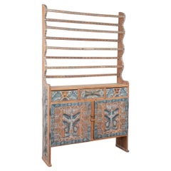 Early 19th Century Swedish Hand-Painted Narrow Cupboard with Plate Rack