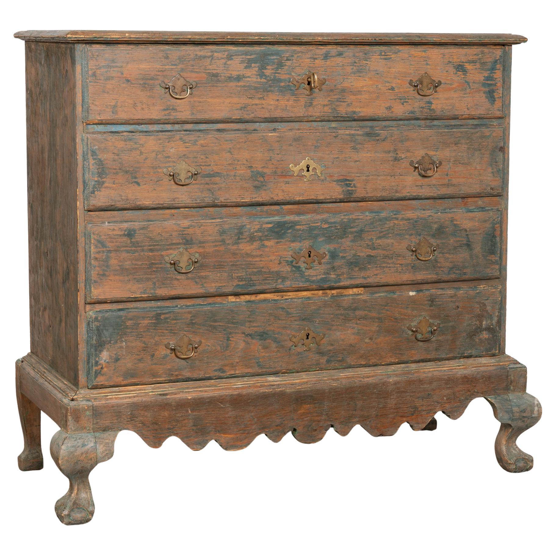 Early 19th Century Swedish Large Green Painted Pine Chest of Four Drawers