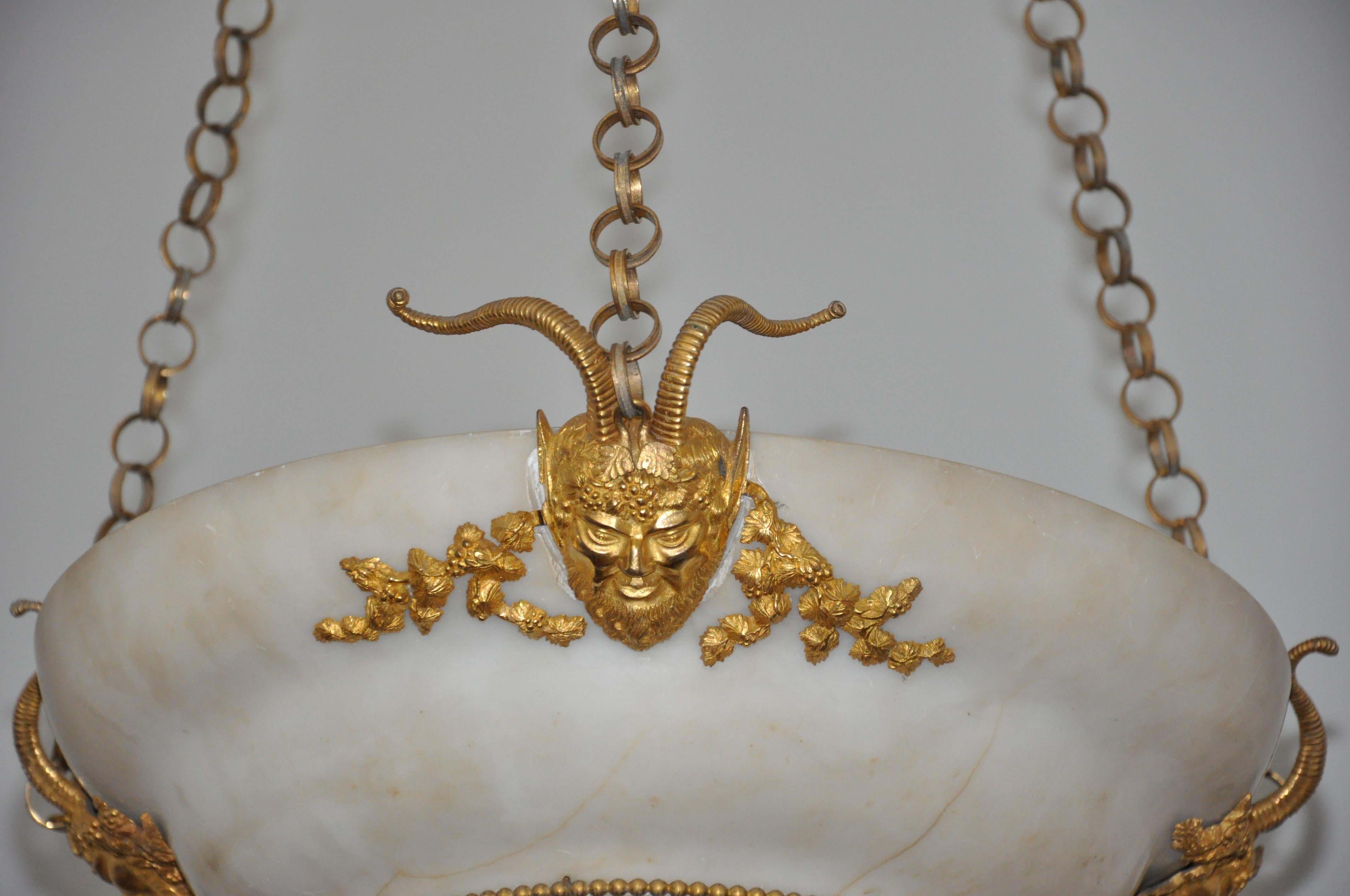 Carved Early 19th Century Swedish Neoclassical Alabaster and Ormolu Chandelier