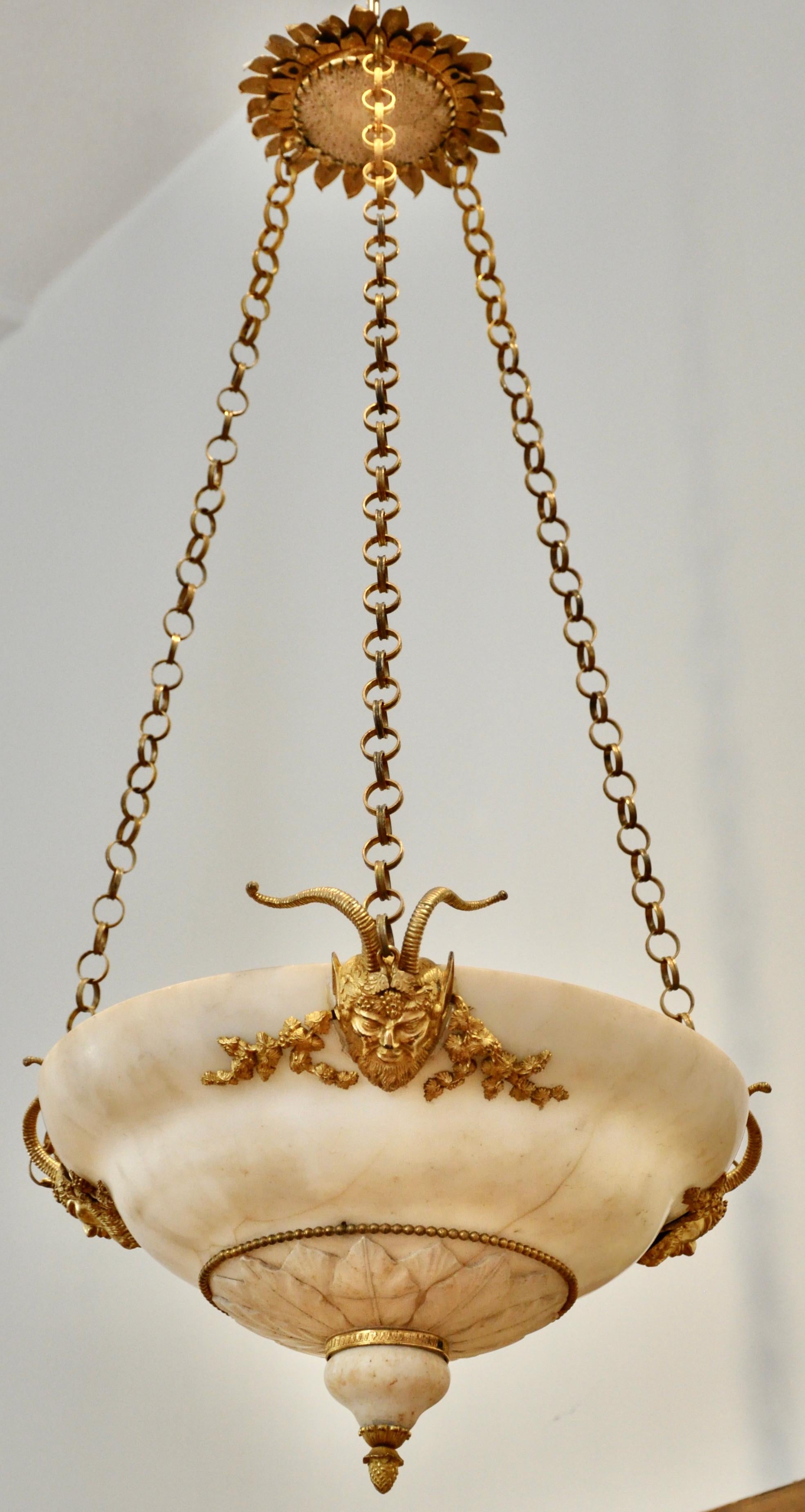 Early 19th Century Swedish Neoclassical Alabaster and Ormolu Chandelier 2