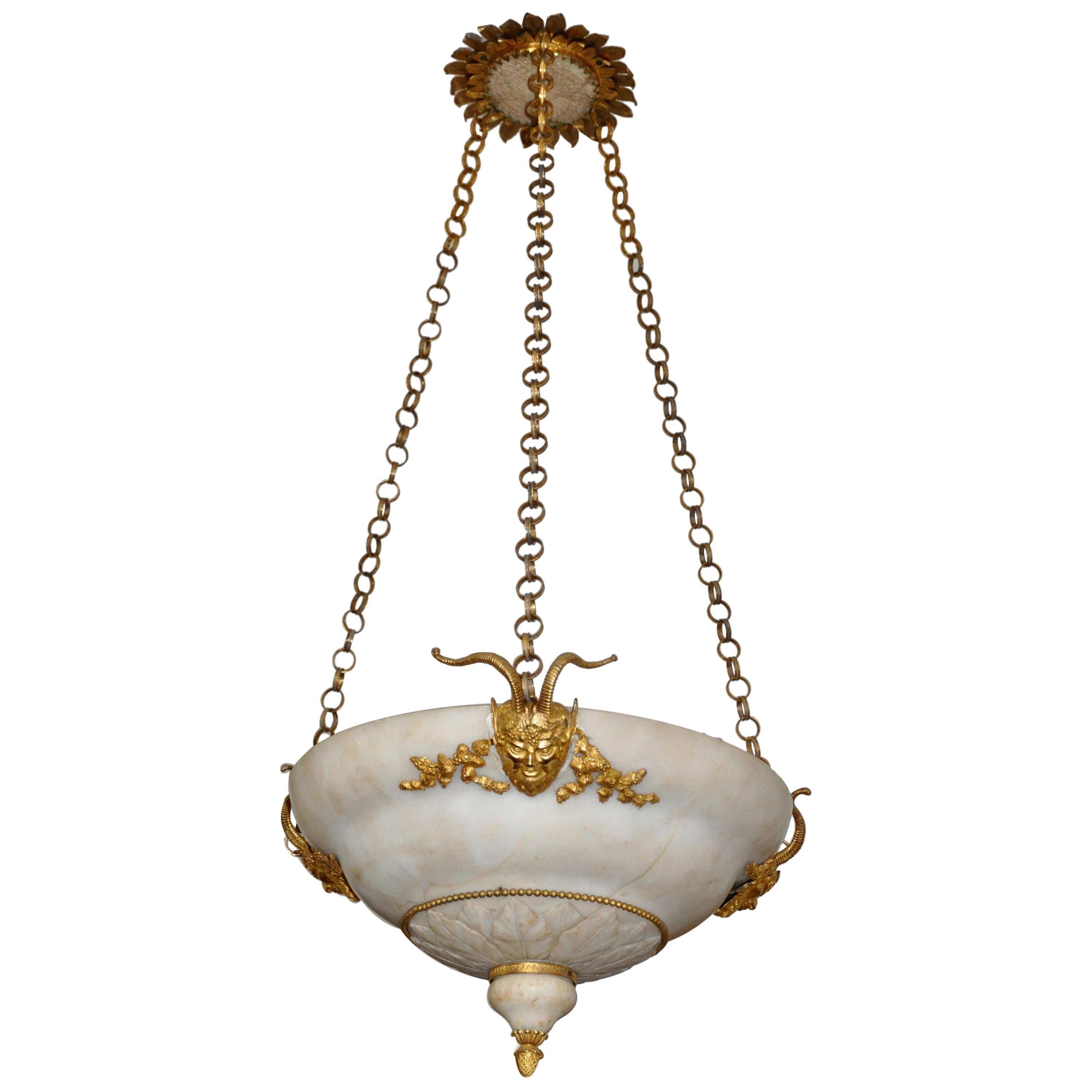 Early 19th Century Swedish Neoclassical Alabaster and Ormolu Chandelier