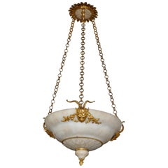 Antique Early 19th Century Swedish Neoclassical Alabaster and Ormolu Chandelier