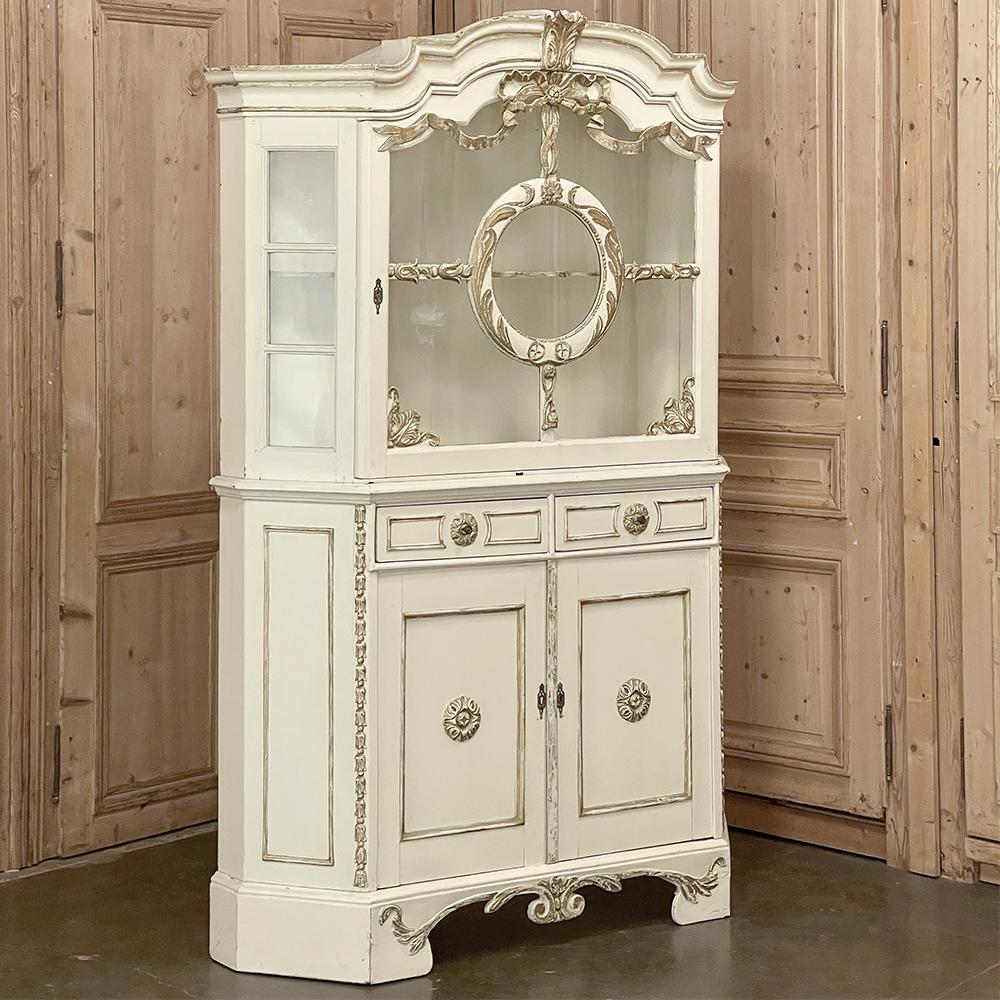 Early 19th century Swedish neoclassical painted vitrine ~ bookcase is a stunning find from the rarefied world of Gustavian-influenced Swedish cabinet works that glorified the revival of Classic architecture as originally designed by the ancient