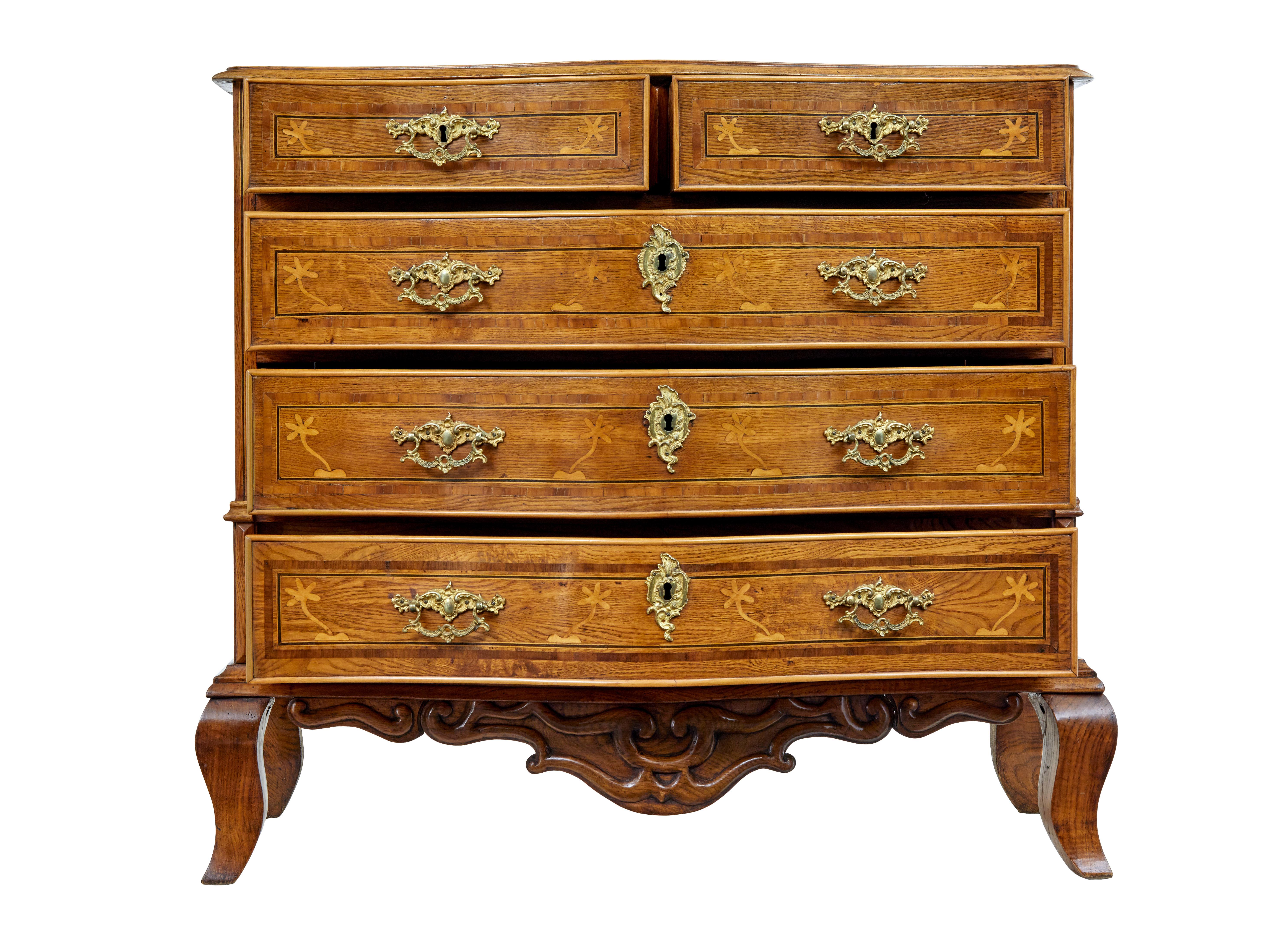 Baroque Early 19th Century Swedish Oak Inlaid Chest of Drawers For Sale