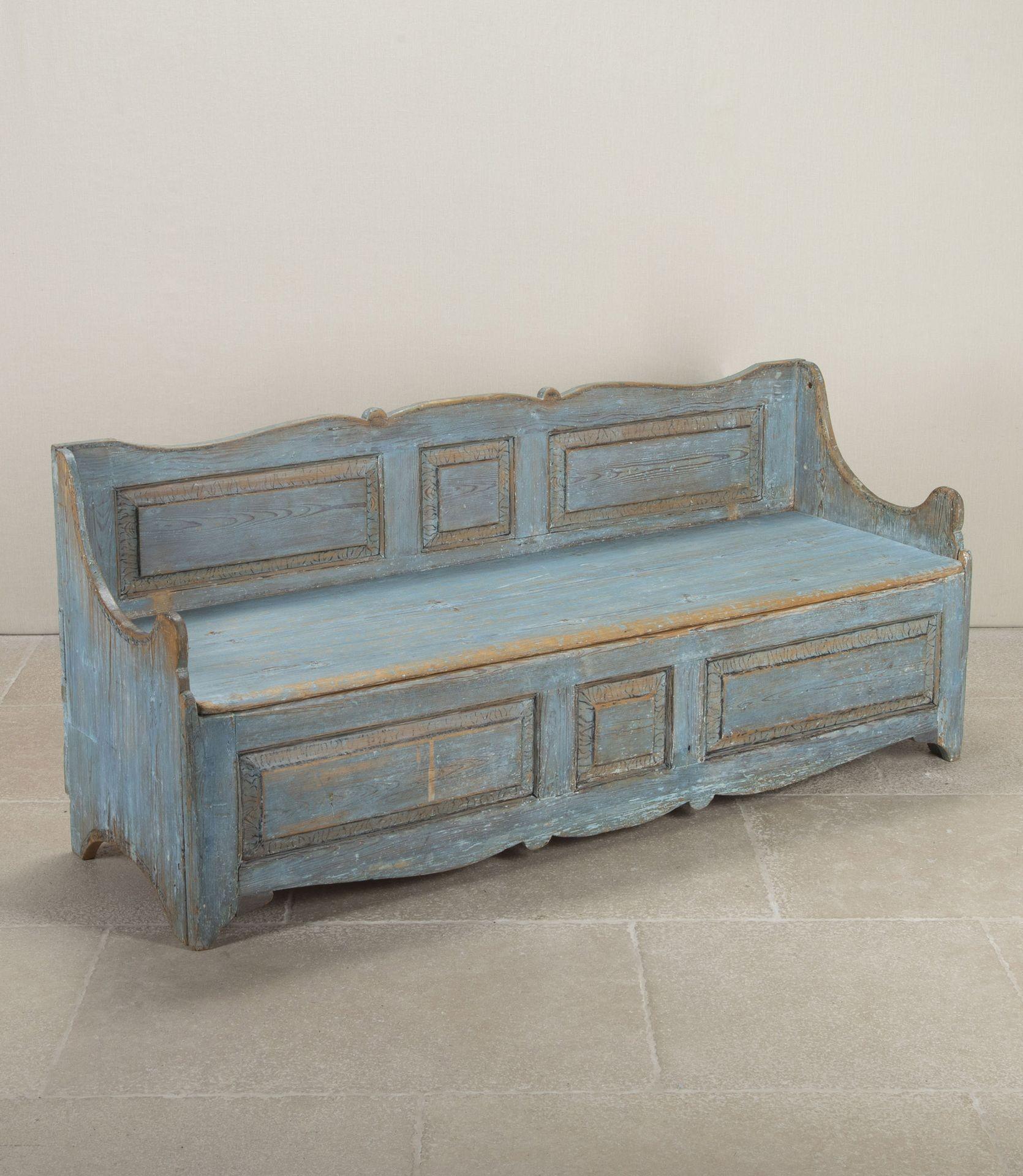 Early 19th Century Swedish bench in original blue paint.  In good condition. Circa 1810.