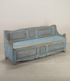 Early 19th Century Swedish Original Blue Painted Bench
