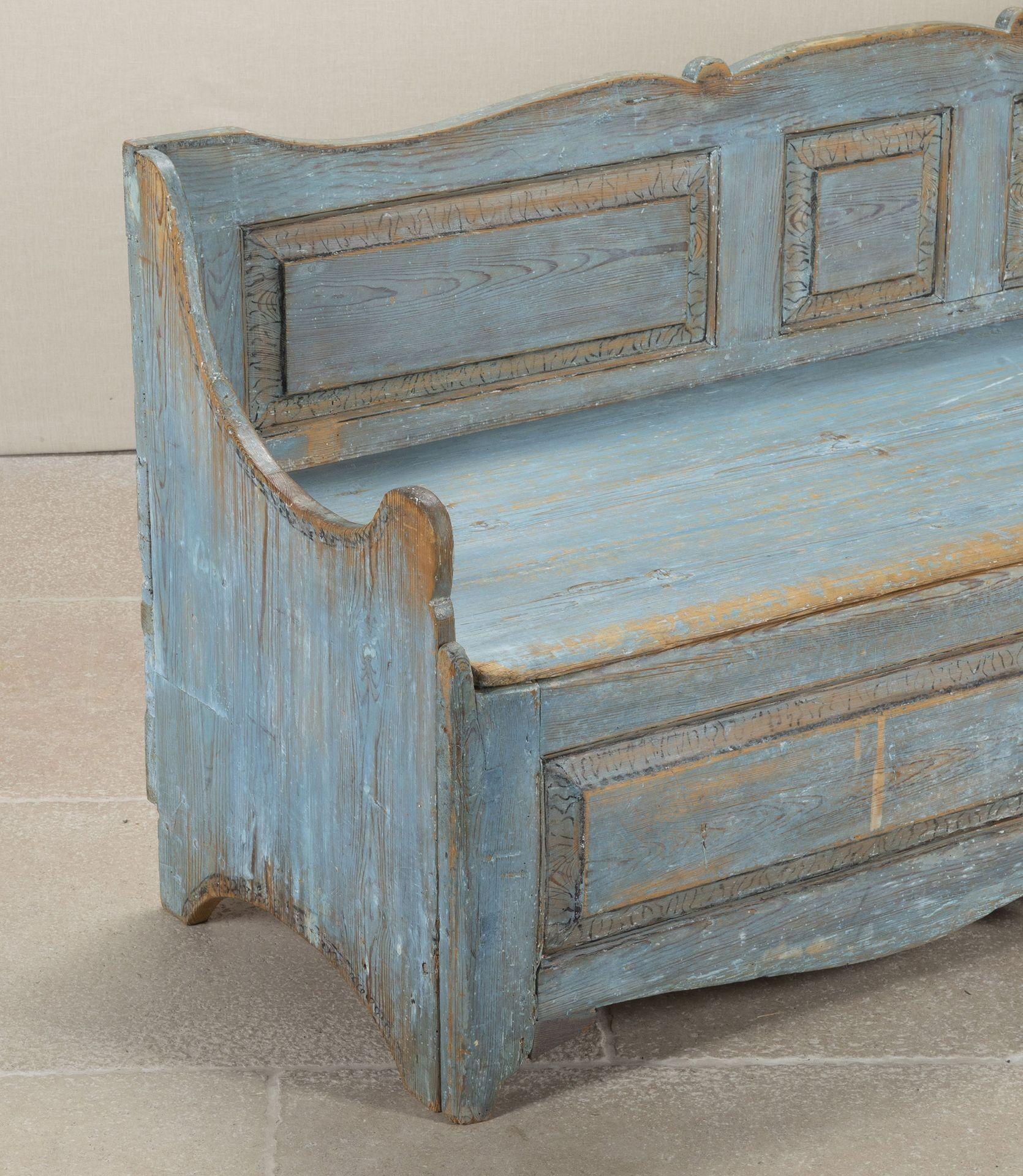 Wood Early 19th Century Swedish Original Blue Painted Bench For Sale