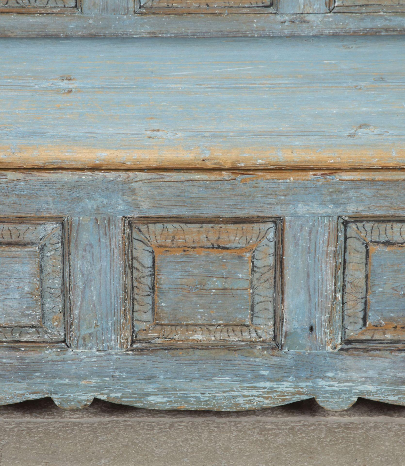 Early 19th Century Swedish Original Blue Painted Bench For Sale 1