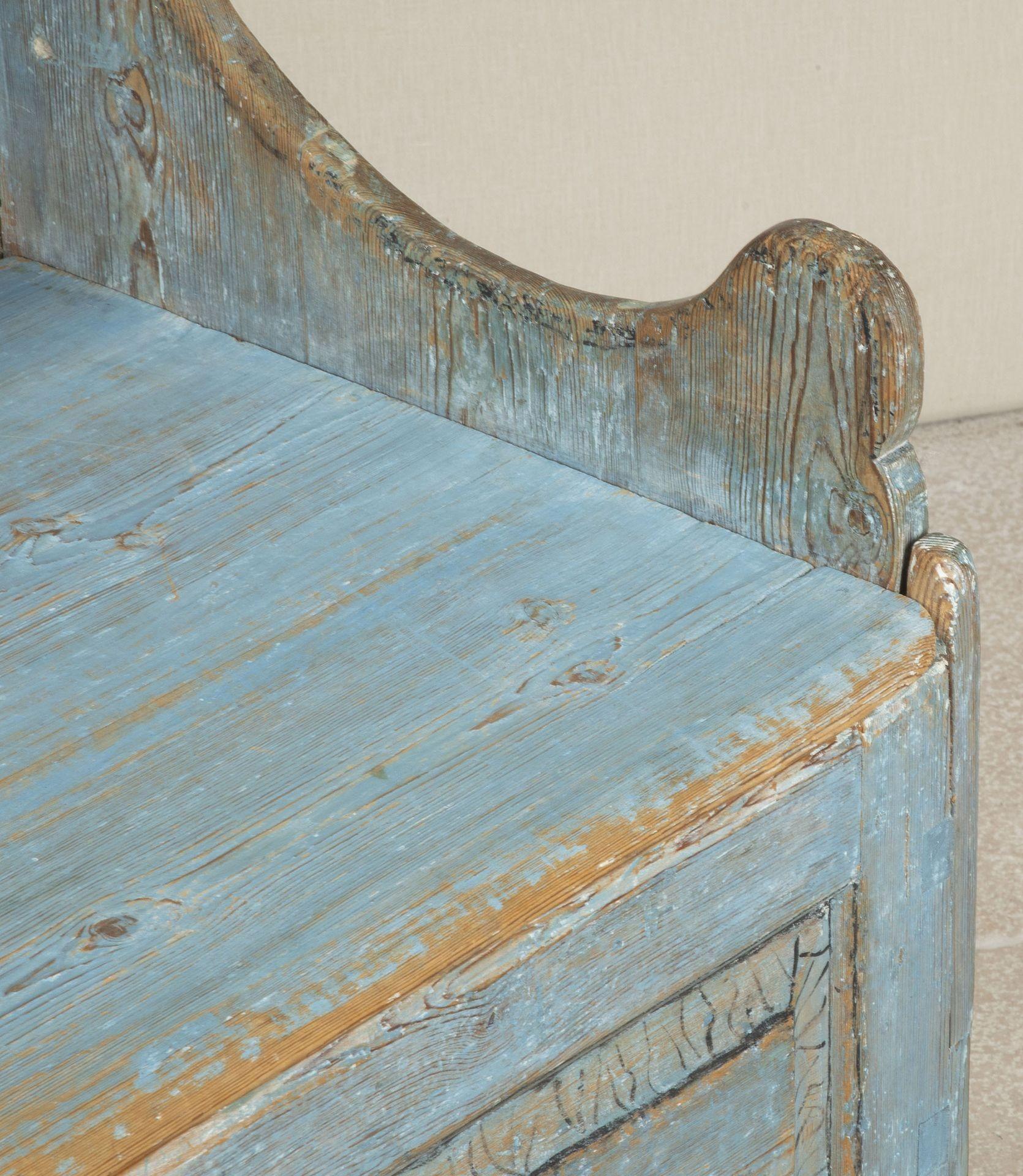 Early 19th Century Swedish Original Blue Painted Bench For Sale 2