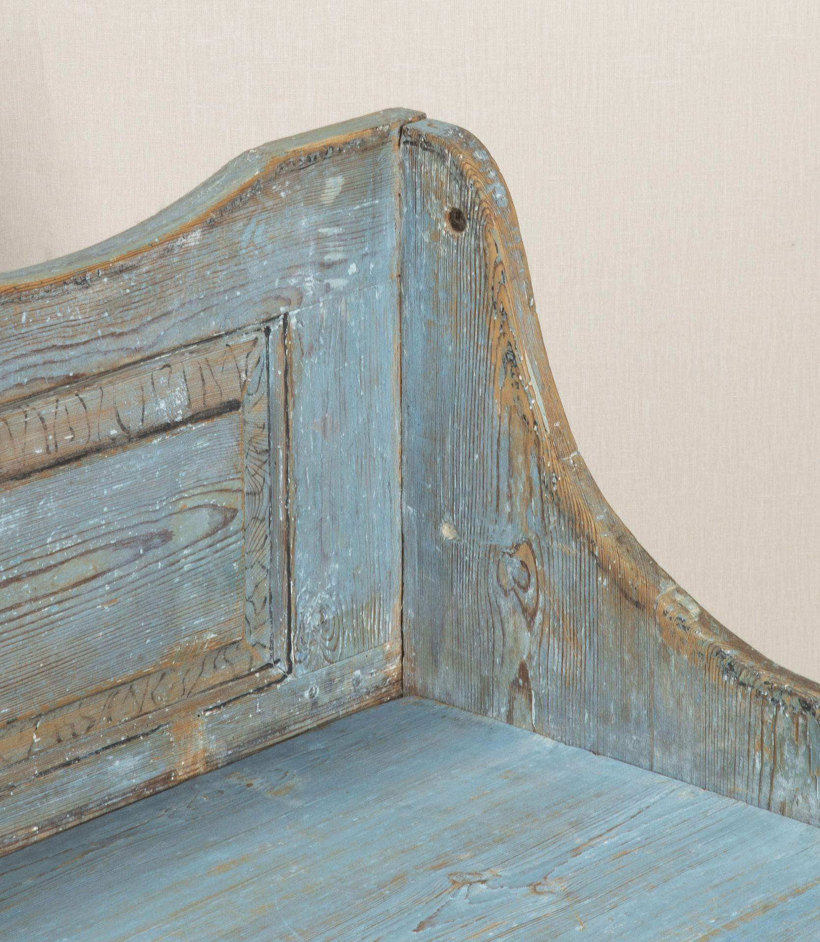 Early 19th Century Swedish Original Blue Painted Bench For Sale 3