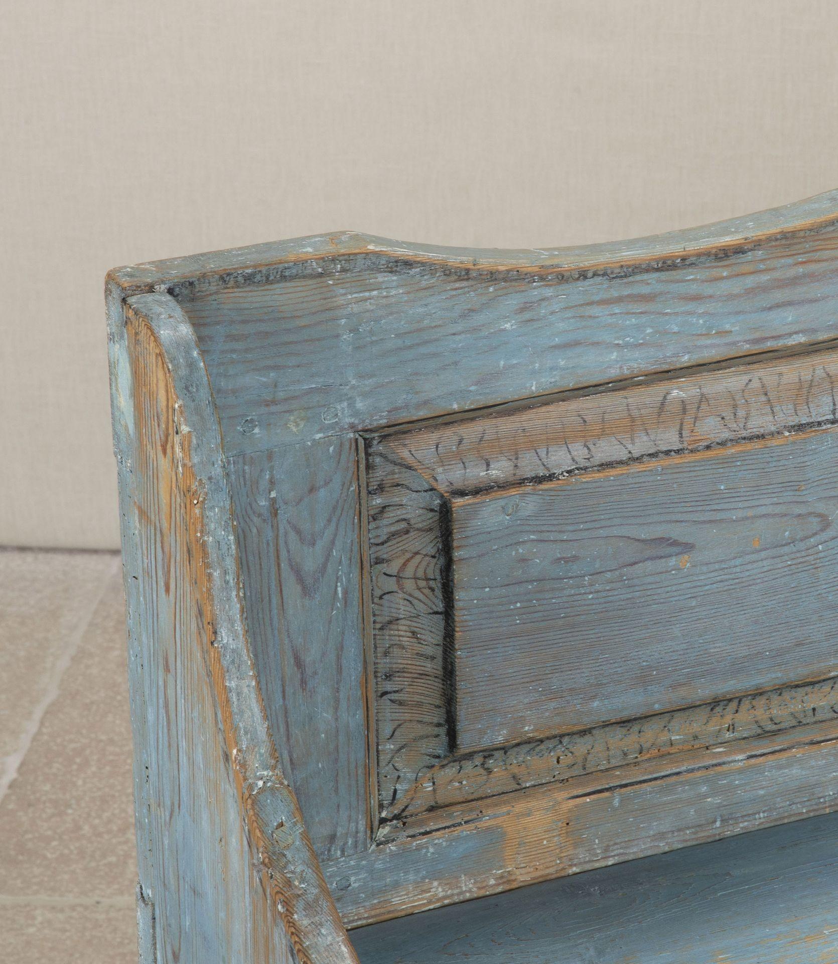 Early 19th Century Swedish Original Blue Painted Bench For Sale 4