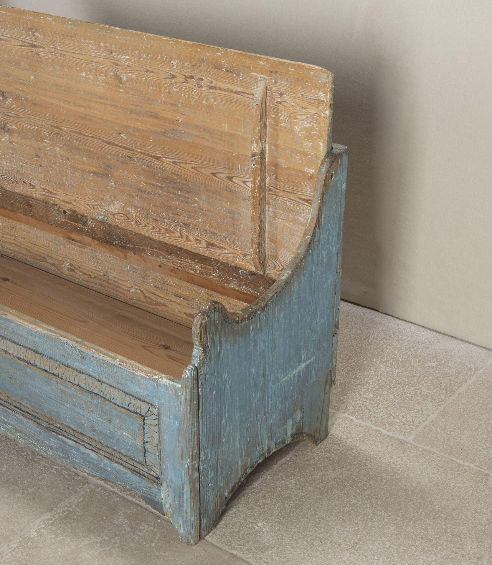 Early 19th Century Swedish Original Blue Painted Bench For Sale 5