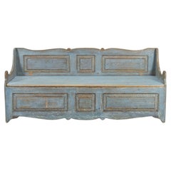 Antique Early 19th Century Swedish Original Blue Painted Bench
