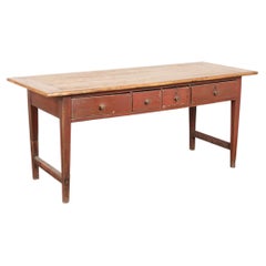 Console de travail suédoise d'origine en pin peint en rouge, datant du début du XIXe siècle