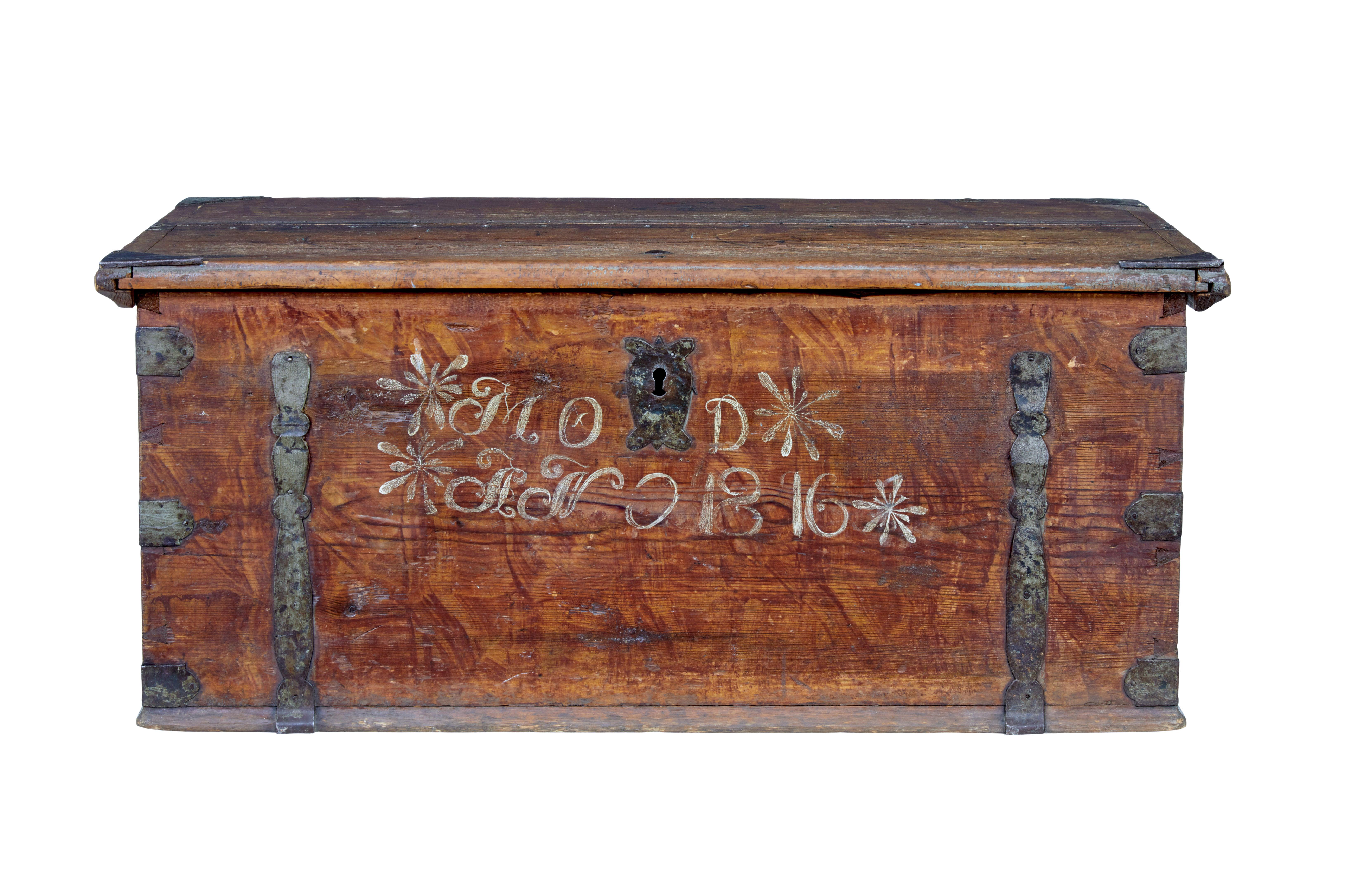Folk Art Early 19th Century Swedish Painted Blanket Box For Sale