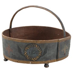 Early 19th Century Swedish Painted Circular Wooden Basket from Hasingland