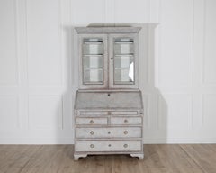 Early 19th Century Swedish Painted Secretary Cupboard in Grey with Patina