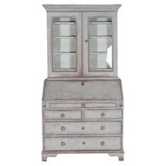 Début du 19ème siècle, armoire à secrétaire suédoise peinte en gris avec patine