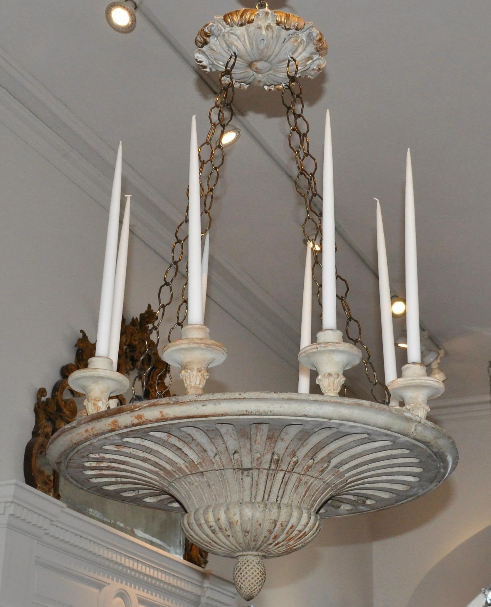 Early 19th Century Swedish Painted Wooden Neoclassical Chandelier In Good Condition For Sale In Essex, MA