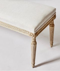 Early 19th Century Swedish Pale Grey Bench with Classic Decorative Detail