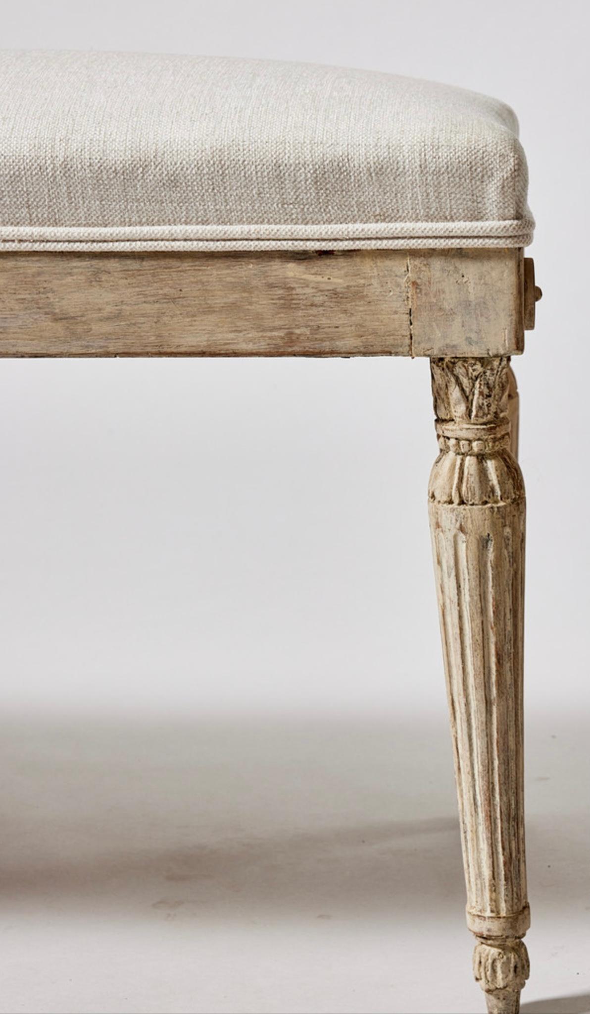 Beech Early 19th Century Swedish Pale Grey Bench with Classic Decorative Detail 
