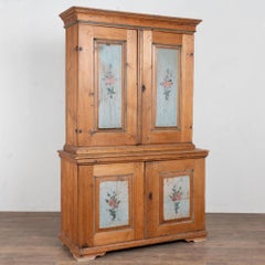 Early 19th Century Swedish Pine Cabinet with Original Painted Floral Panels