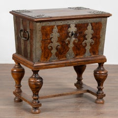 Early 19th-Century Swedish Pine Lockbox Trunk Raised on Turned Legs