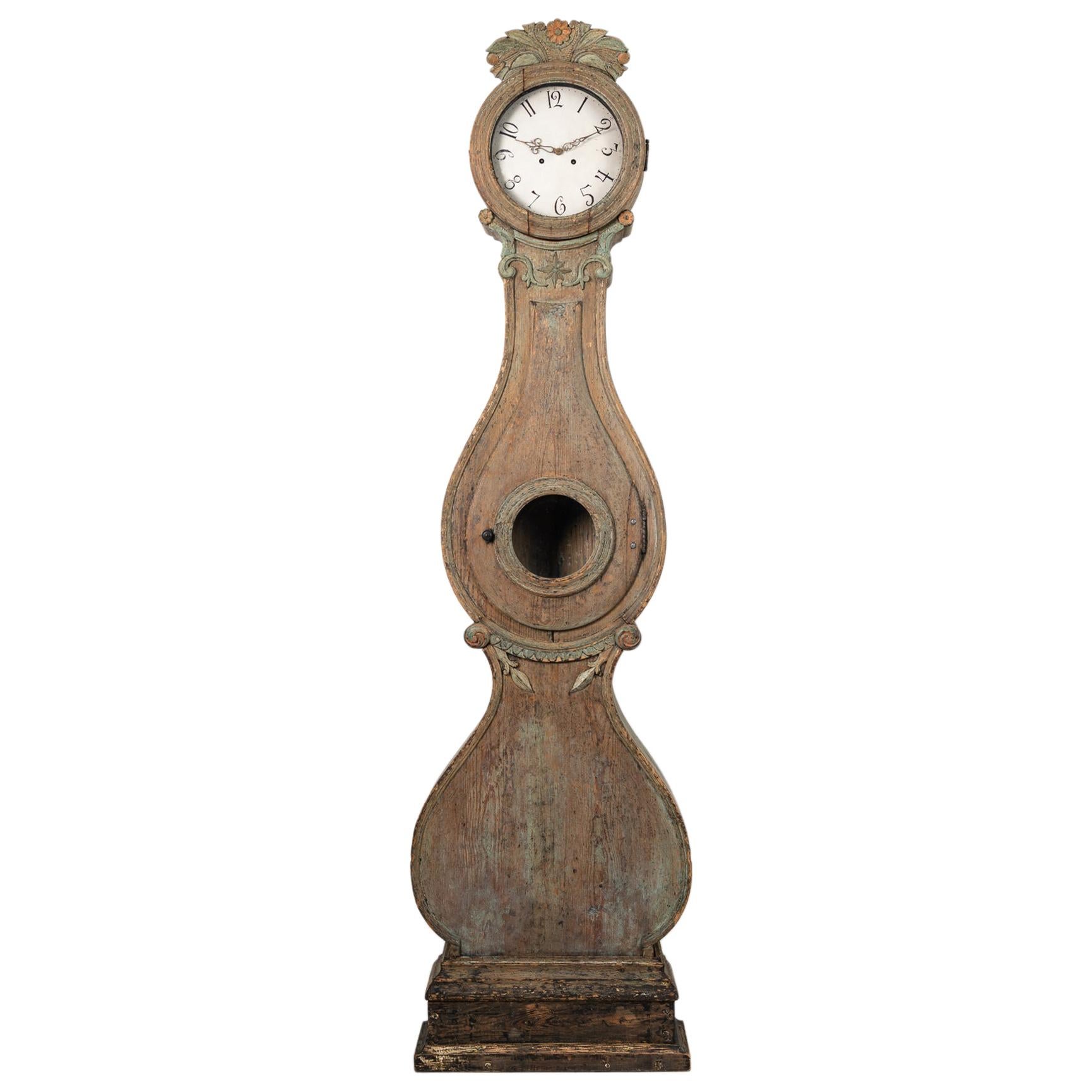 Early 19th Century Swedish Pine Rococo Long Case Clock