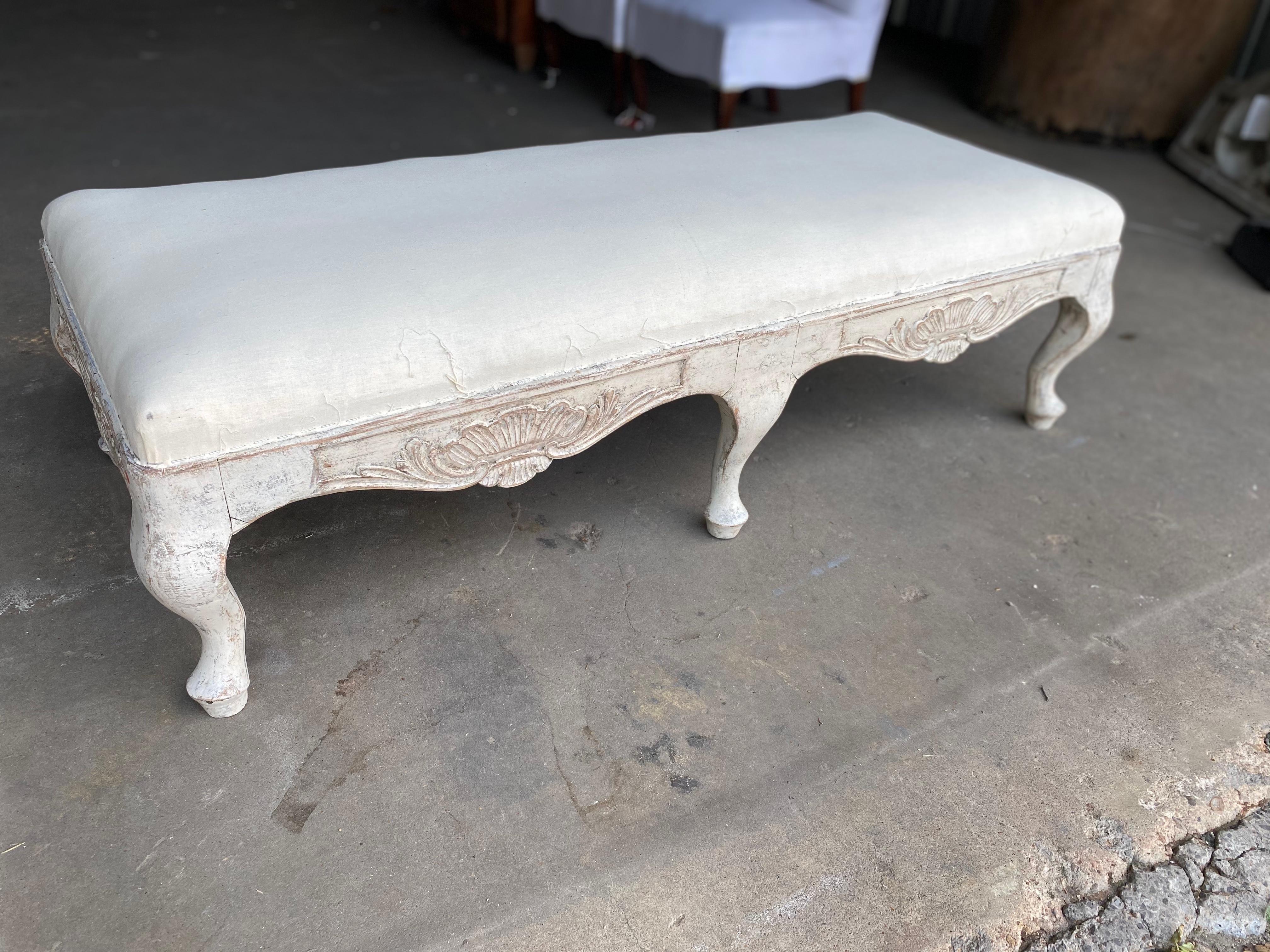 Wood Early 19th Century Swedish Rococo Painted Bench For Sale