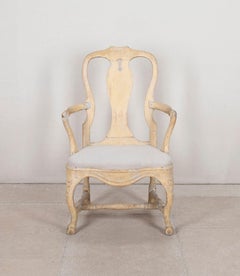 Early 19th Century Swedish Rococo Painted Open Armchair