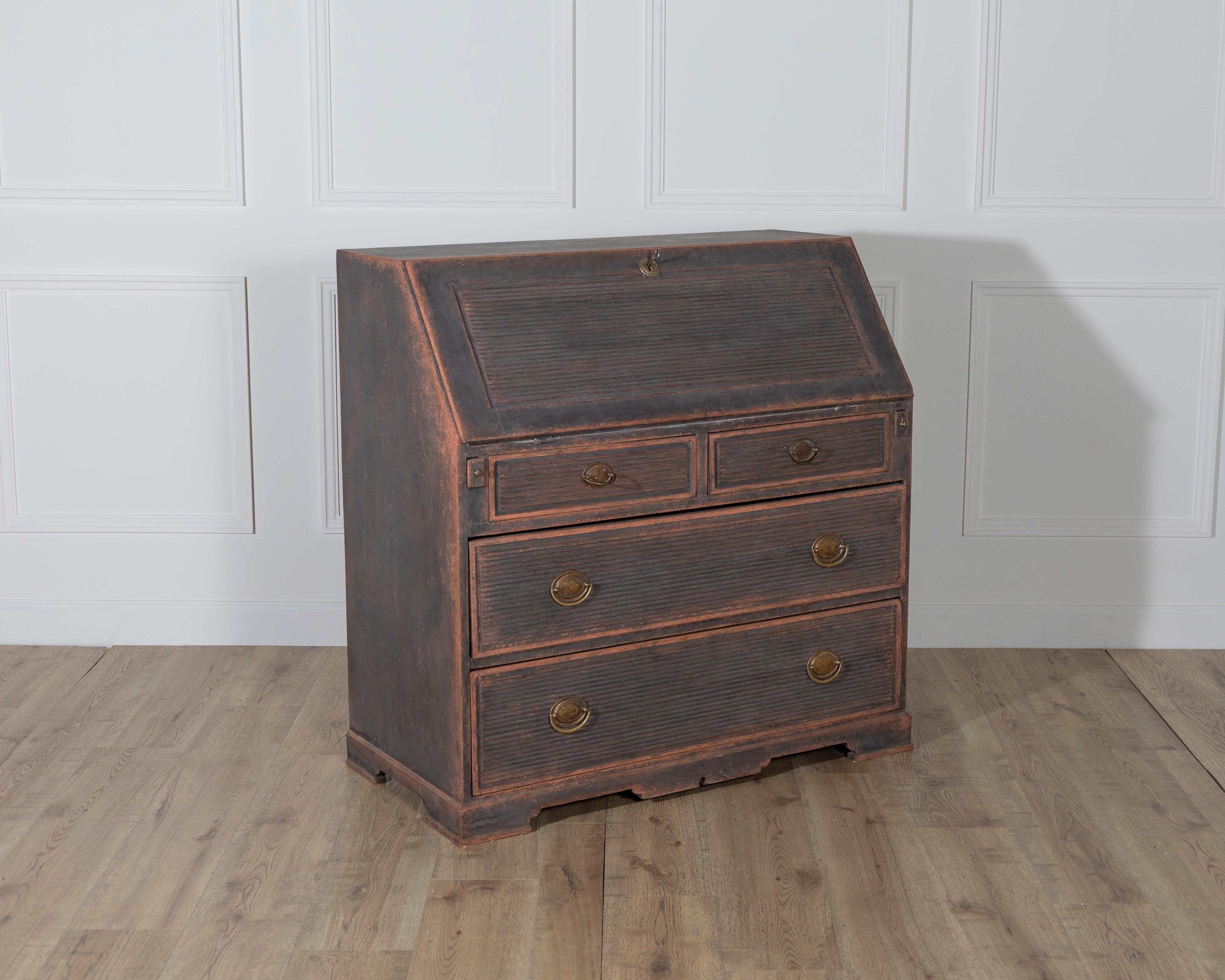 Early 19th Century Swedish Secretary in Black with Painted Interior, circa 1810 For Sale 1
