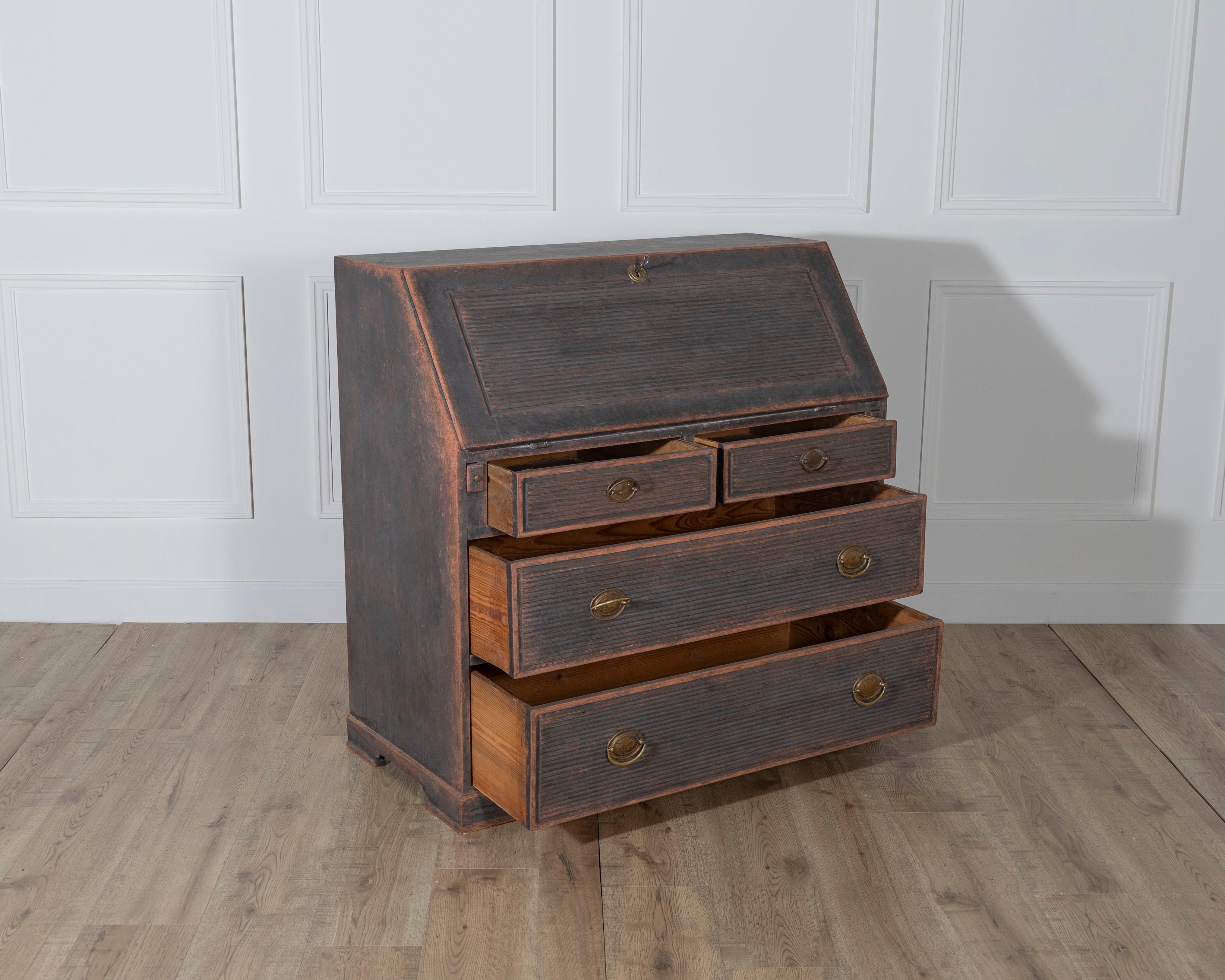 Early 19th Century Swedish Secretary in Black with Painted Interior, circa 1810 For Sale 2