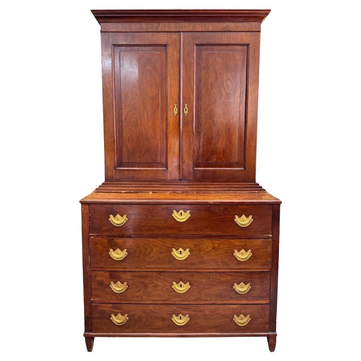 Early 19th Century Swedish Two Part Mahogany Bureau - Antique Leather Secretaire